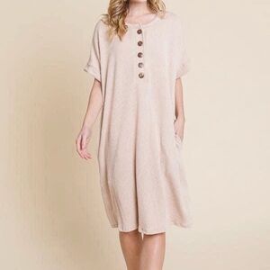 Casual Beige Button-Down Dress